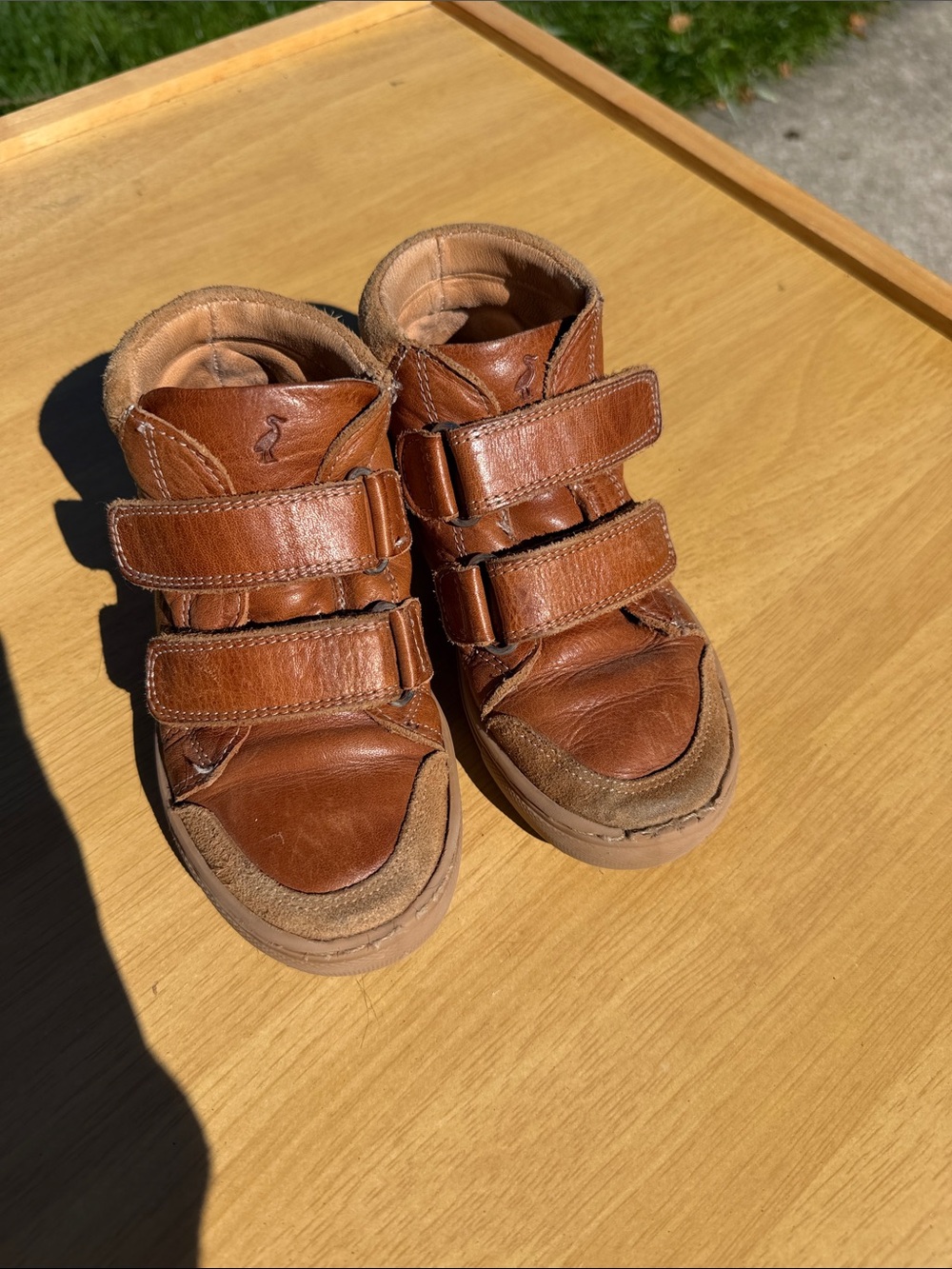Kids Brown Leather High-Top Sneakers with Velcro Straps by Petit Nord